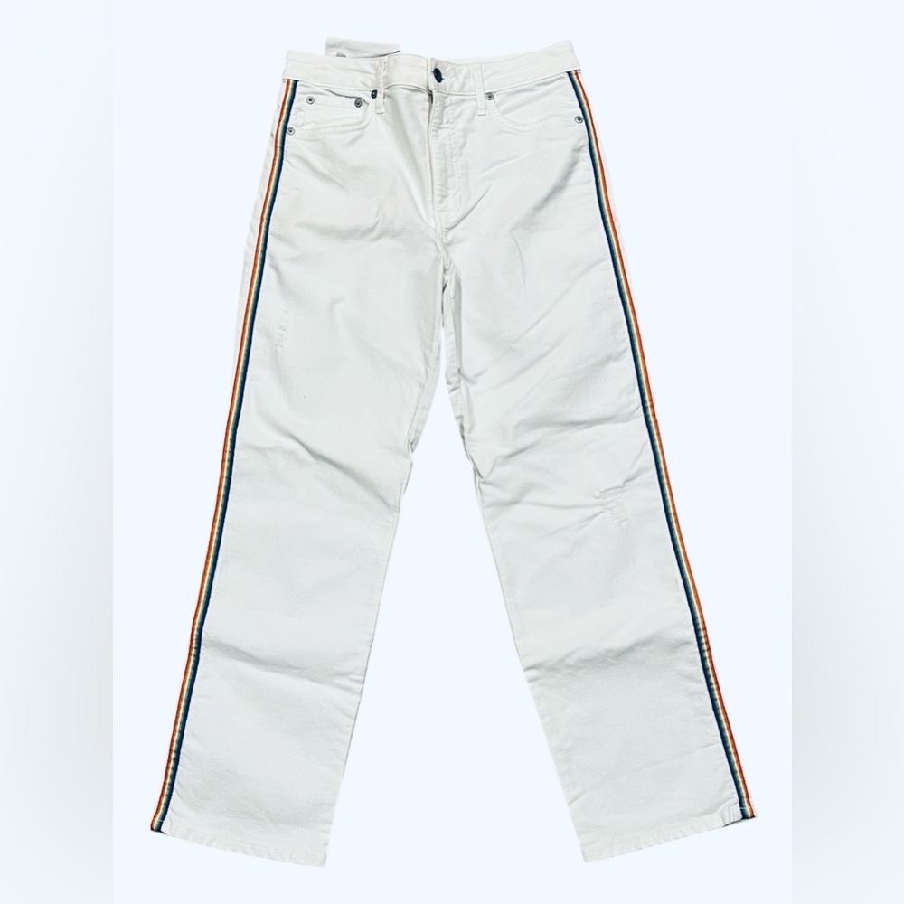 NWT Sundry Rainbow side stripe white jeans 28 cropped pants pride rainbow